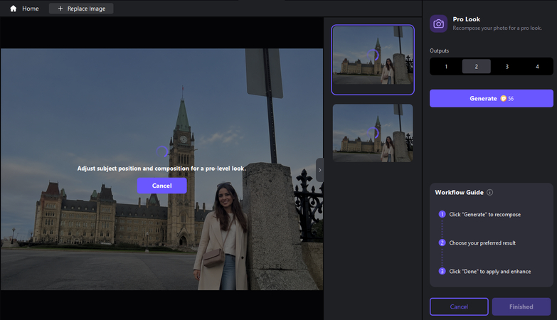مقارنة نتائج AI Recompose في HitPaw FotorPea