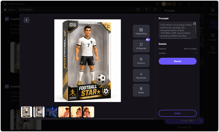 Preview AI-generated football avatar results before downloading