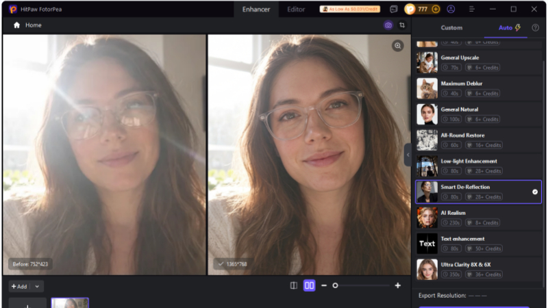 previewing and exporting a corrected photo in hitpaw fotorpea