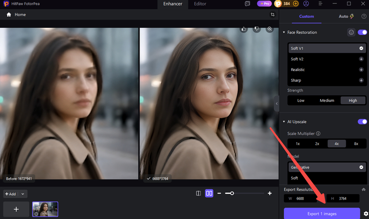 Preview the enhanced 4K image before exporting