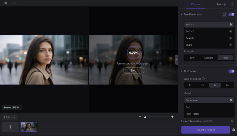 Preview the enhanced image result in HitPaw FotorPea