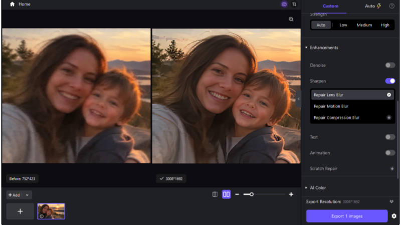 previewing an enhanced photo in hitpaw fotorpea