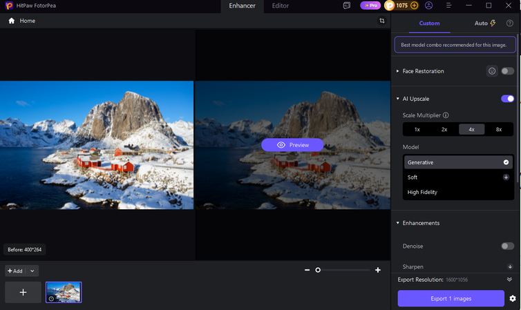 Choose the AI enhancement model in HitPaw FotorPea