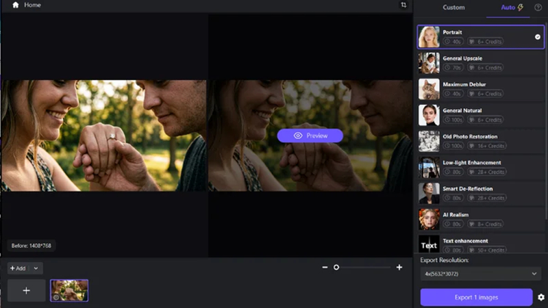 choosing an ai model for a blurry engagement photo