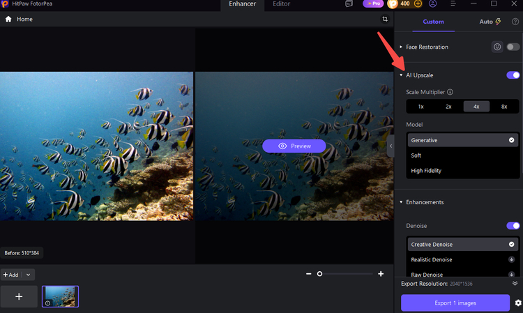 Select an AI enhancement model in HitPaw FotorPea