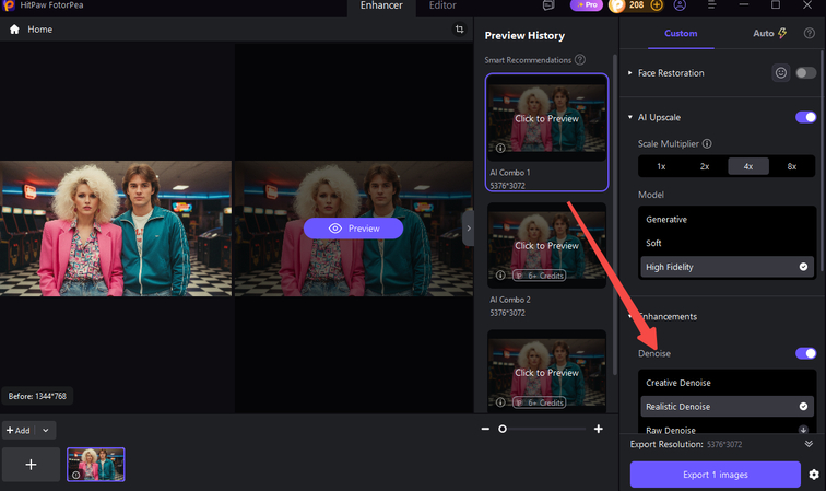 Select an AI enhancement tool in HitPaw FotorPea