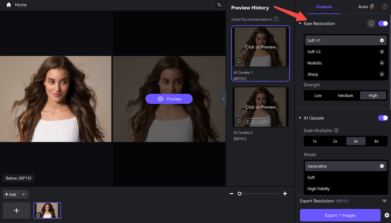 Select an AI enhancement or editing tool in HitPaw FotorPea