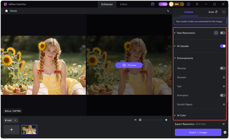 select ai model in hitpaw fotorpea