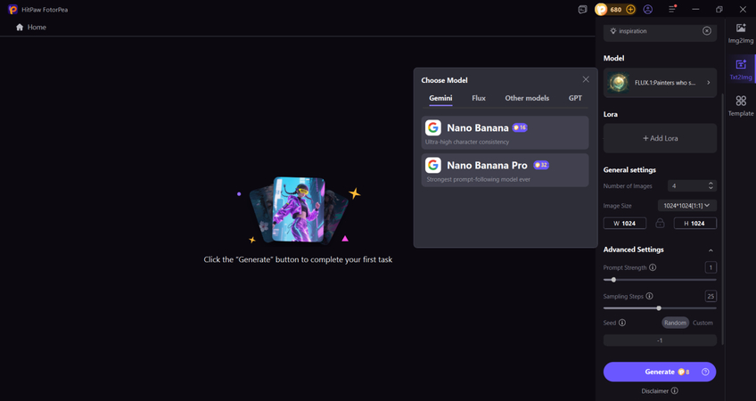 choose ai model and generate hoshino image