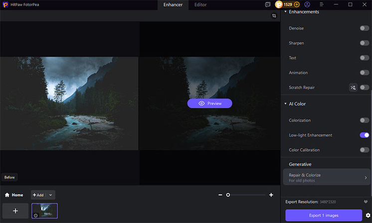 Selecting an AI enhancement model in HitPaw FotorPea