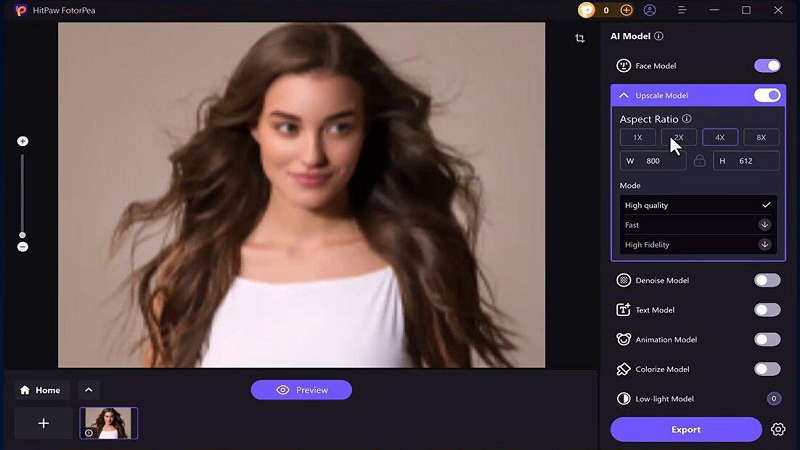 Selecting an AI enhancement model in HitPaw FotorPea