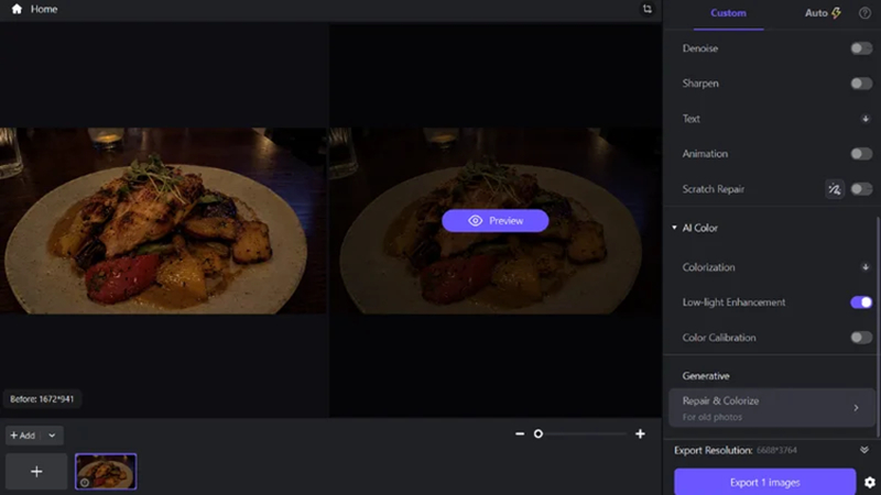 selecting low-light enhancement model for dark food photo