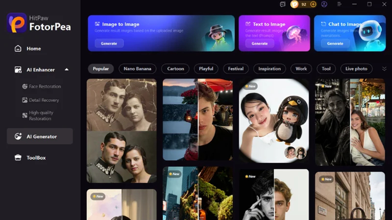 choose text to image feature in hitpaw fotorpea