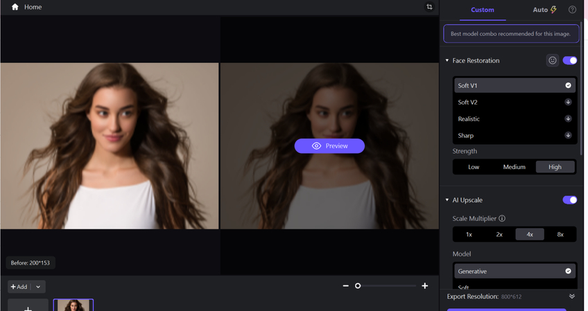 اختيار نموذج تعزيز الذكاء الاصطناعي في HitPaw FotorPea