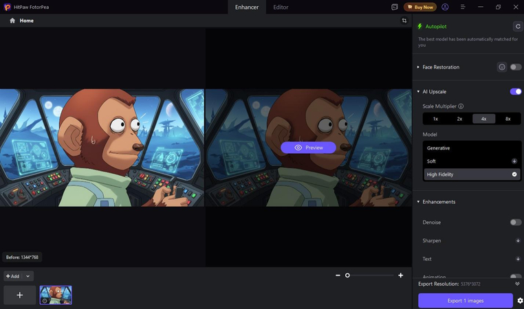 upscale the image and tap the button to export