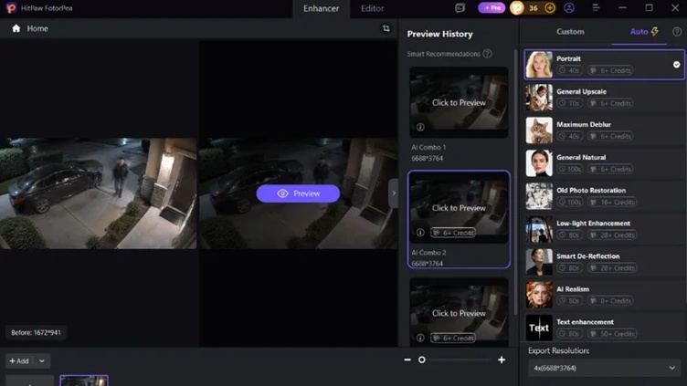 uploading a blurry cctv screenshot to hitpaw-fotorpea