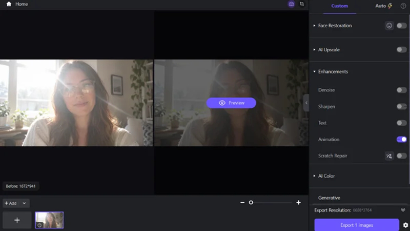 uploading a photo with glare to hitpaw fotorpea