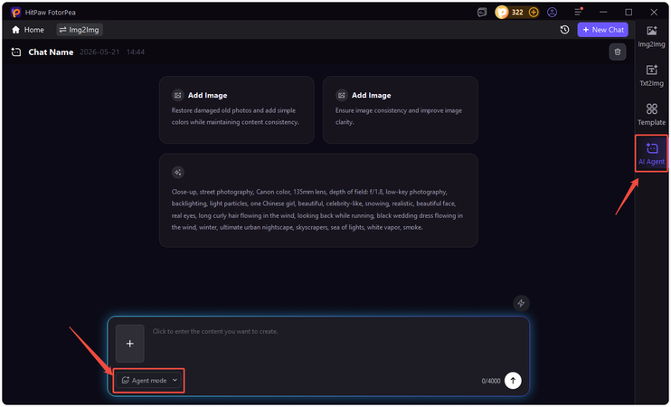 enter your future prediction prompts to FotorPea AI Agent