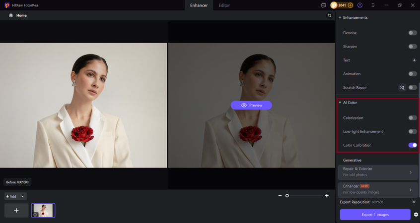 upload image and click color calibration