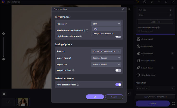 hitpaw photo ai choose gpu or cpu