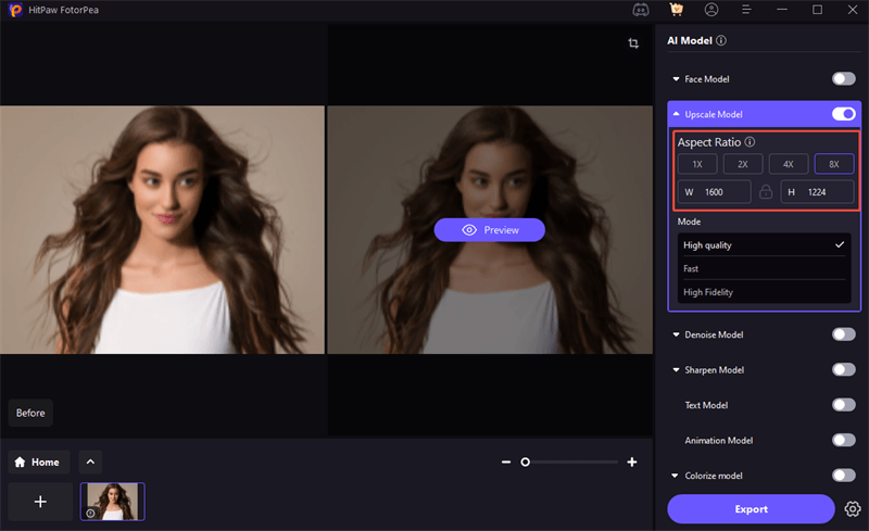 hitpaw fotorpea upscale customize option