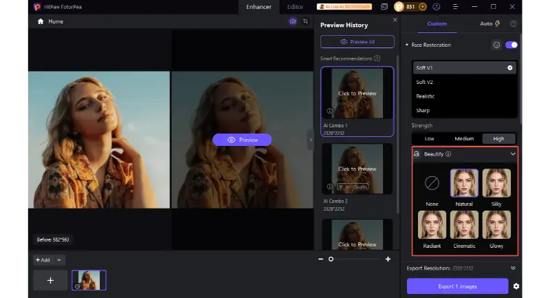preview the enhanced face