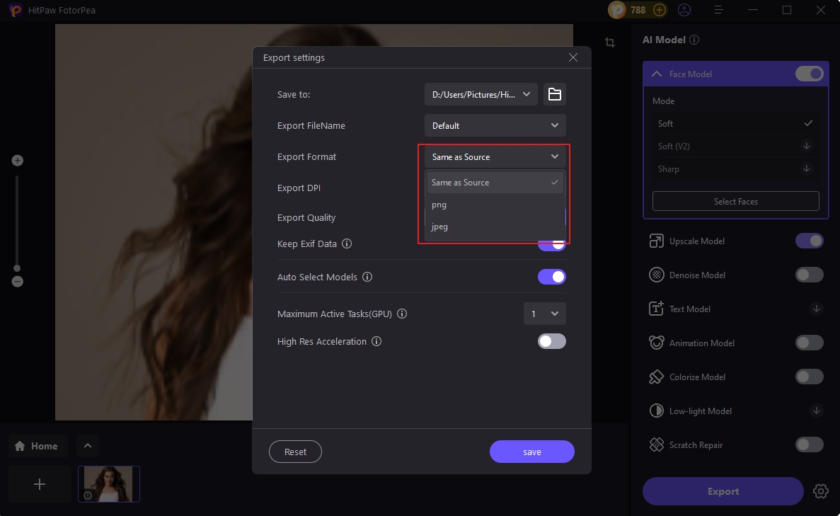 hitpaw fotorpea select output format