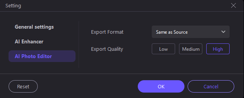 ai photo editor settings