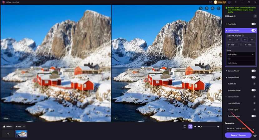 click export settings