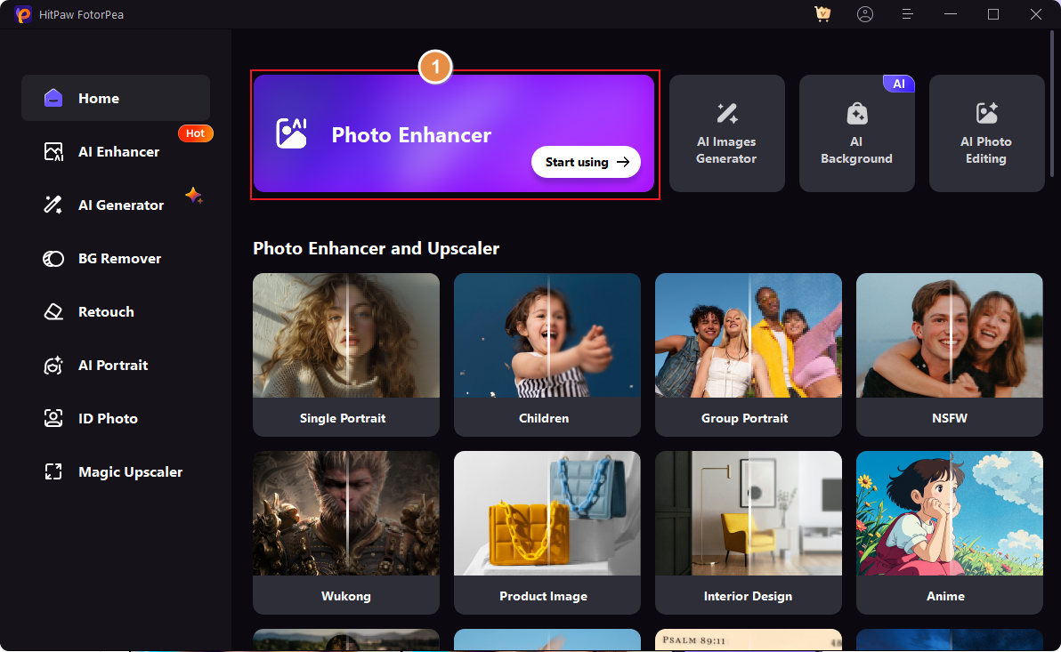 Select the AI Photo Enhancer Feature