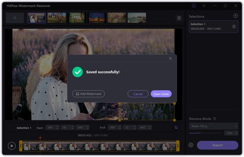 HitPaw Watermark Remover remove and export the video.