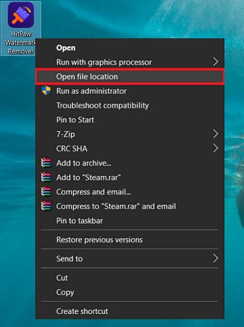 HitPaw Watermark Remover uninstall to open file location