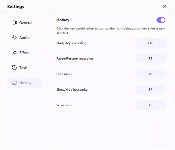hitpaw screen recorder hotkey setting