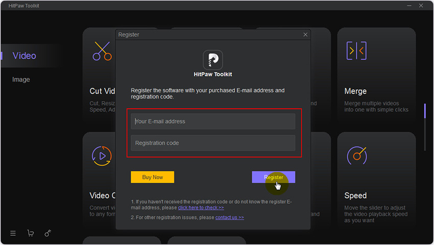 hitpaw toolkit click register button