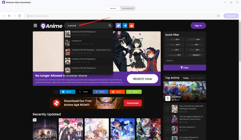 search in 9animetv