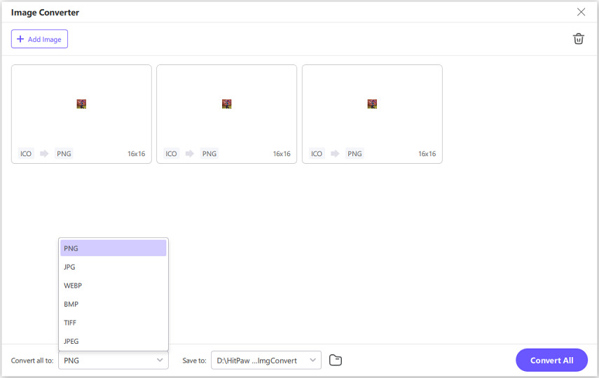 choix du format de sortie png