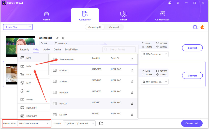 choose to convert gif to mp4