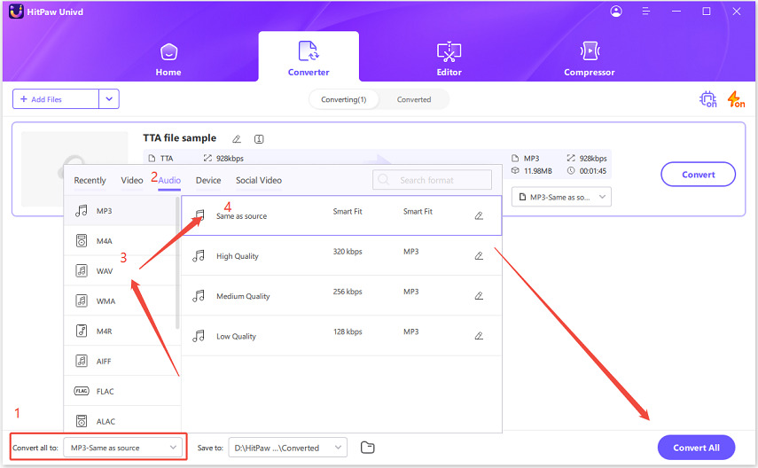 choose to convert tta to mp3