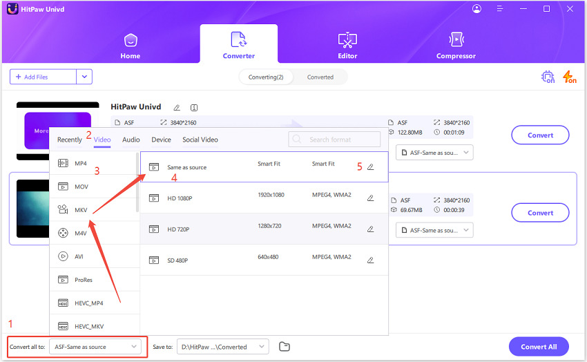 choose output format as mp4