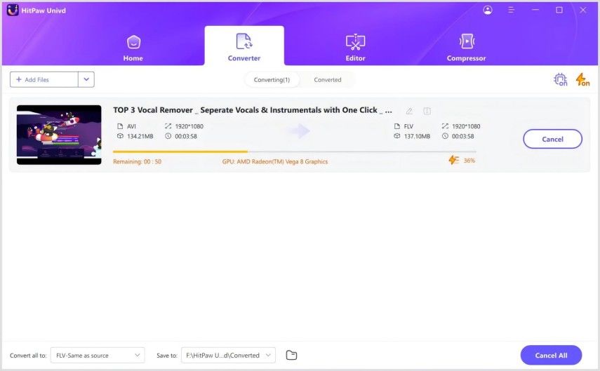 AVI를 FLV로 변환하는 과정