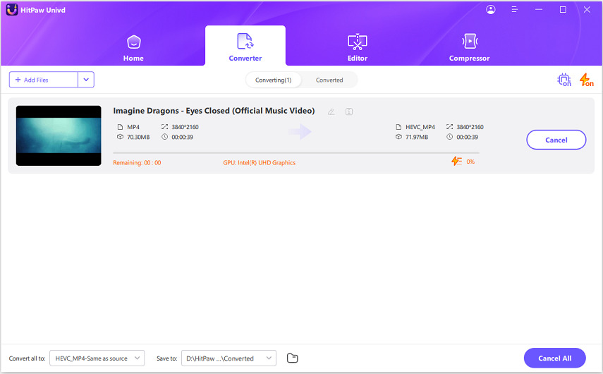 converting mp4 to hevc