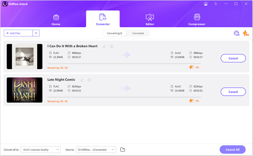 convert flac to alac in univd