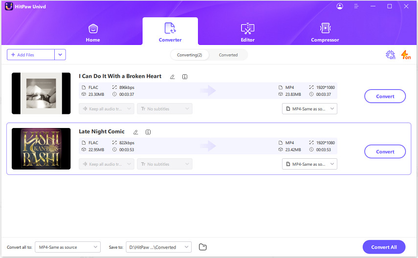 import flac audio files to univd