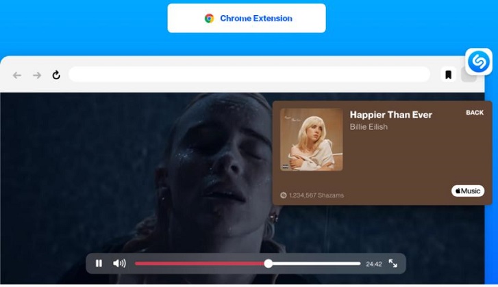 shazam video using shazam browser extension