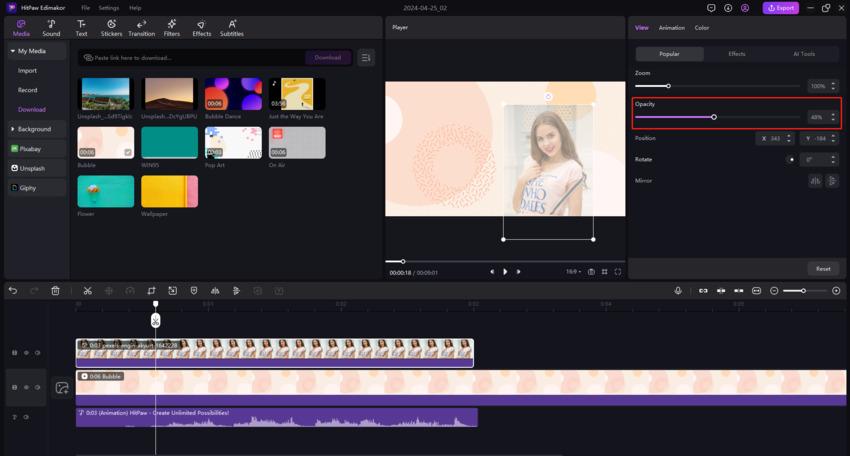 change the opacity of the image