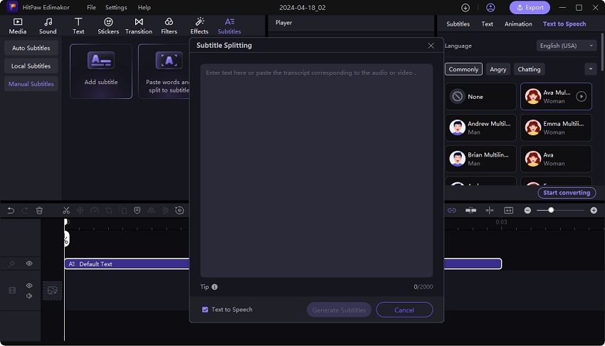 hitpaw edimakor - テキストをAI 音声に変換する
