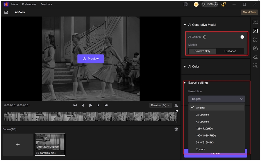 use AI Colorist model to colorize video