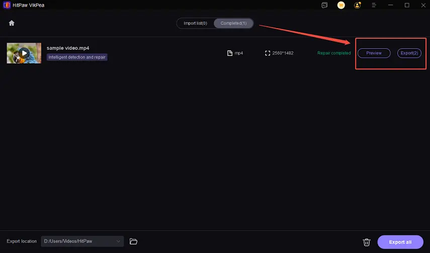 vikpea video repair successfully