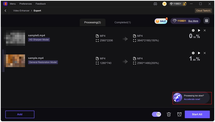 acceleration button in export page
