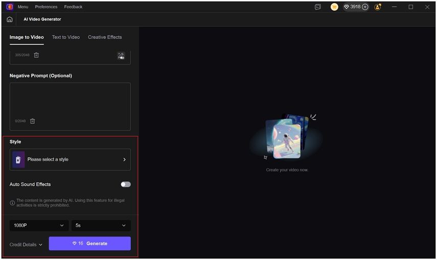 adjust generated video settings